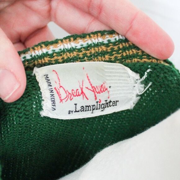 Vtg Women's Lamplighter Green and Gold Long Sleeve Crewneck Duck Sweater - Small - Picture 5 of 5